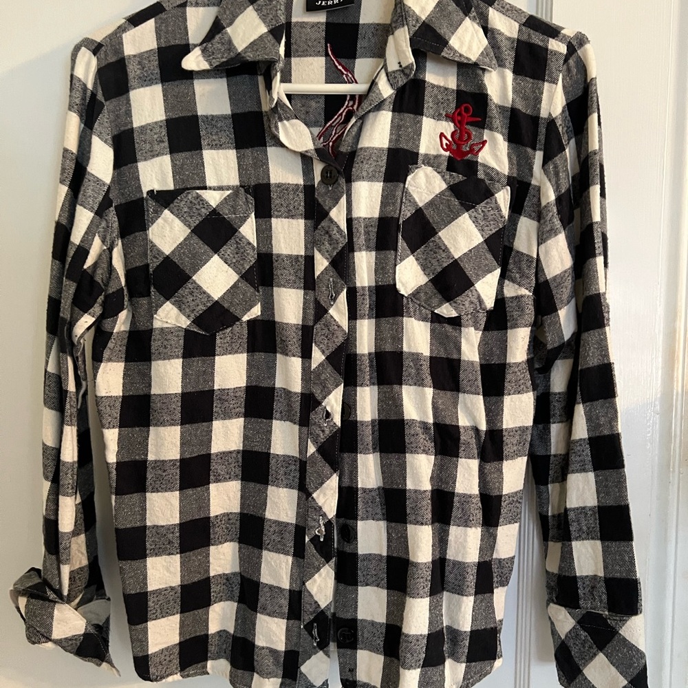 Sailor Jerry flannel shirt size small with embroidered eagle and anchor.